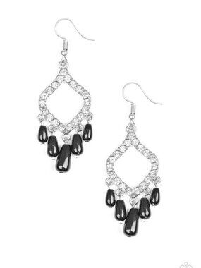 paparazzi silver earrings w/ clear stones and black beads